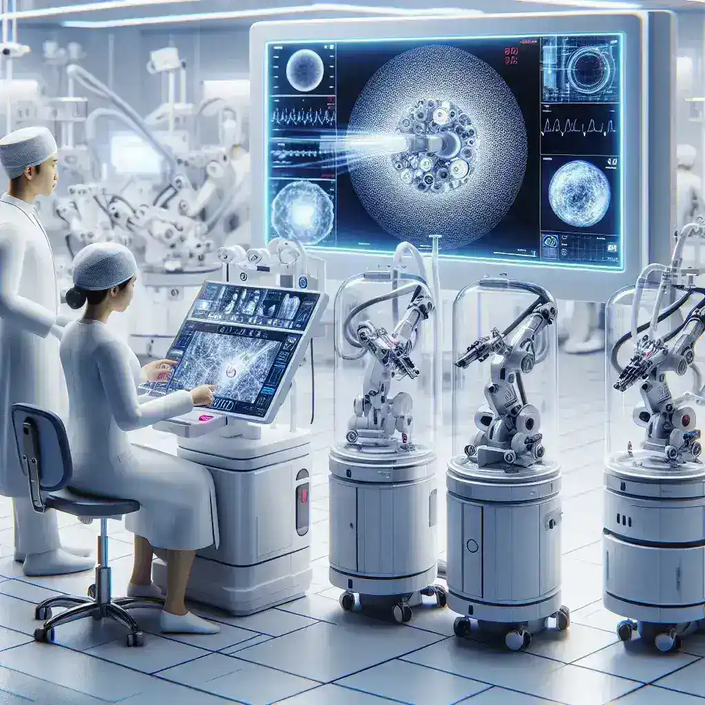 "Robótica a escala milimétrica: dispositivo médico innovador que aumenta la precisión en procedimientos quirúrgicos, mostrando componentes de alta tecnología y su aplicación en el campo de la salud."