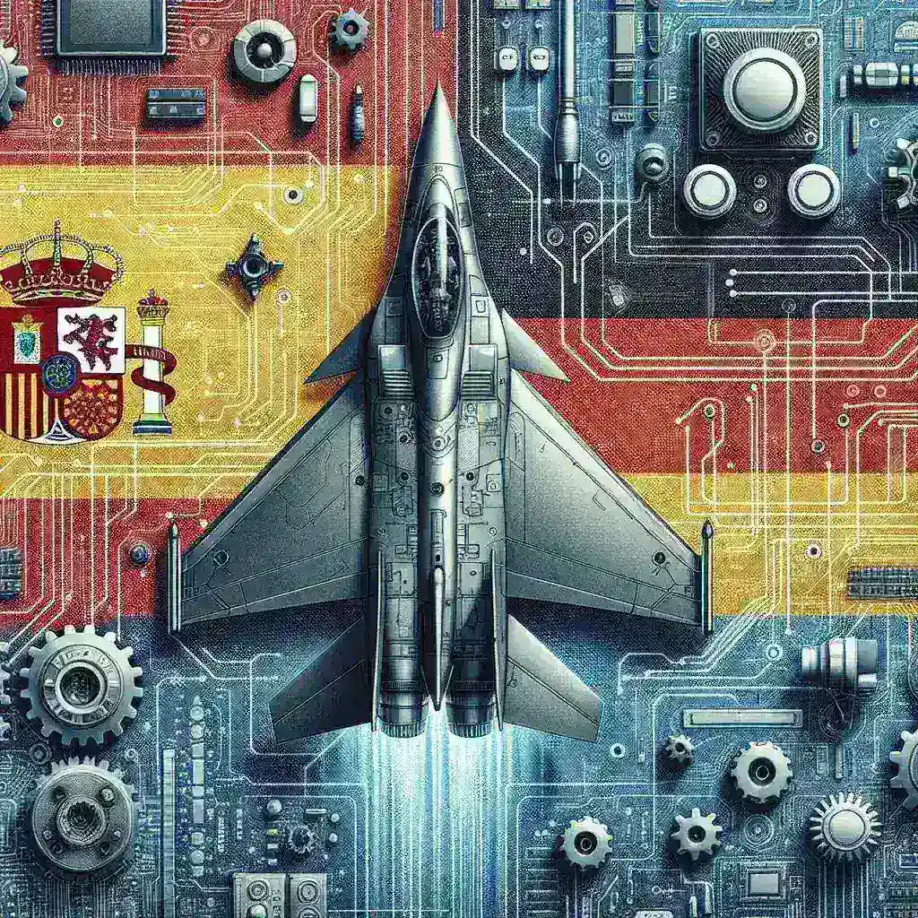 "Imagen de representantes de España y Alemania firmando un acuerdo sobre la inversión en el caza FCAS, destacando el impacto en la industria tecnológica nacional y la colaboración en defensa."