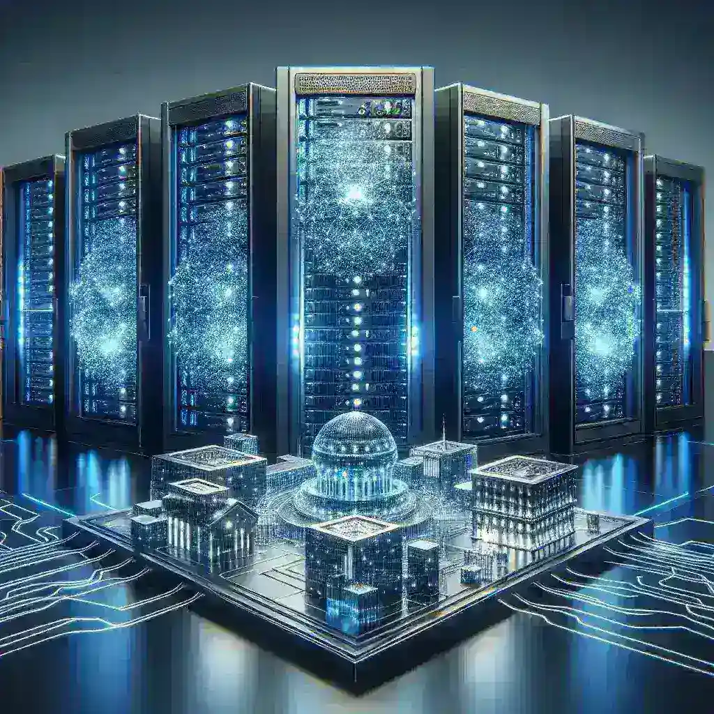 "Imagen de AWS Inferentia 3, la nueva unidad de procesamiento optimizada para aprendizaje automático, instalada en un centro de datos europeo, destacando su capacidad de mejorar el rendimiento y reducir costos en aplicaciones de inteligencia artificial."
